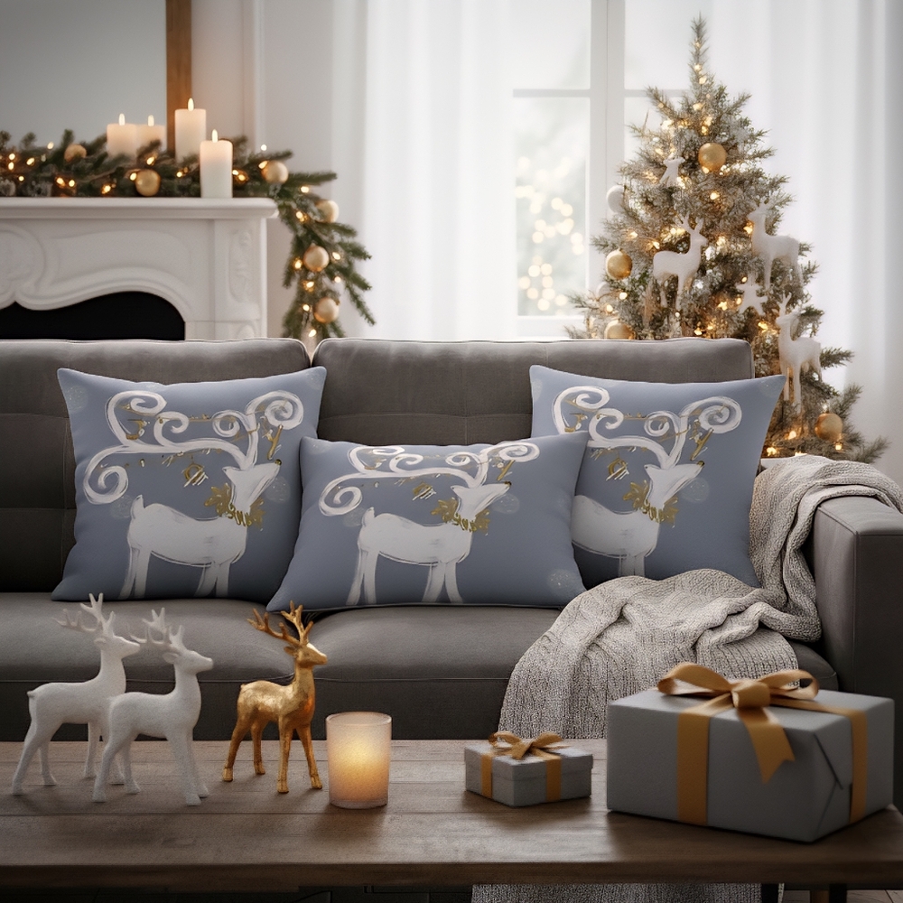 Holiday Decor 3 Piece Christmas Cushion Cover Whimsical Reindeer 3 Piece Set